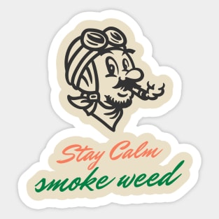 stay calm smoke weed Mario classic cartoon Sticker